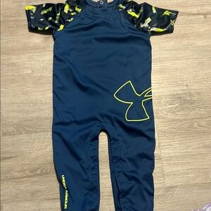 Under Armour Kids Swim Rashguard - Navy and Neon Yellow